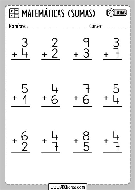 Sumas de 1 dígito ABC Fichas