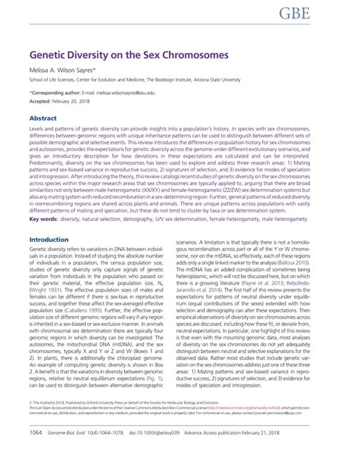 PDF Genetic Diversity On The Sex Chromosomes