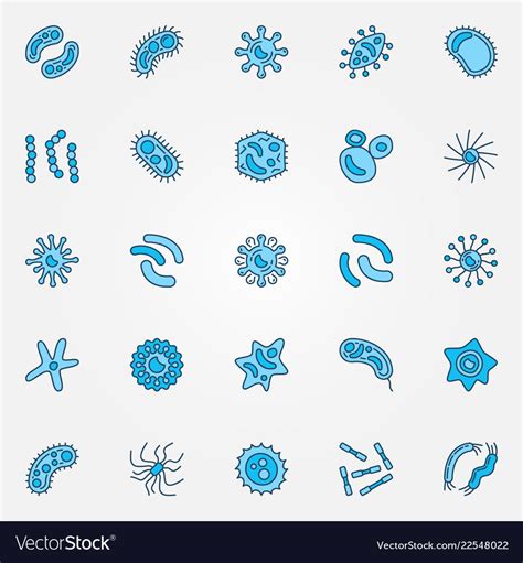 Bacteria Blue Icons Set Viruses And Microbes Vector Image