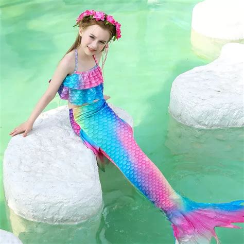 Traje De Ba O Cola De Sirena Bikini Cosplay Ni As Nadar Ropa Mercadolibre