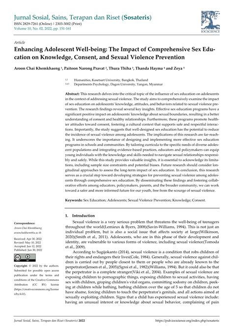 Pdf Enhancing Adolescent Well Being The Impact Of Comprehensive Sex Education On Knowledge