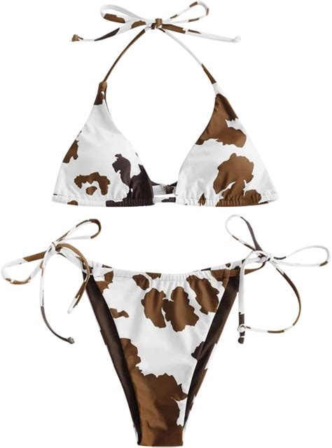 Triangle Swimsuit Women Swimwear Sexy Bikini Two Piece Cow Print Split Bikinis Sets Push Up
