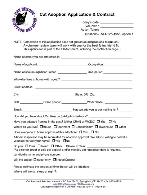 Fillable Online Cat Adoption Application Form Template Jotform Fax