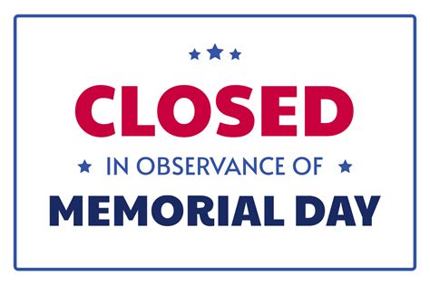 Closed In Observance Of Memorial Day Template Square Signs