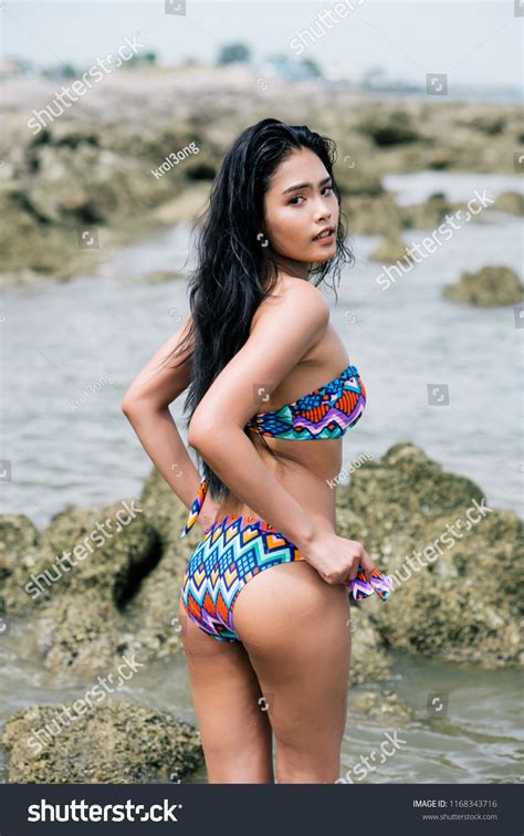 Sexy Asian Woman Colorful Bikini On Stock Photo 1168343716 Shutterstock