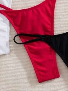 Swim Vcay Spring Break Summer Vacation Solid Color Sexy Thong Bikini Swimwear Boho Festival For