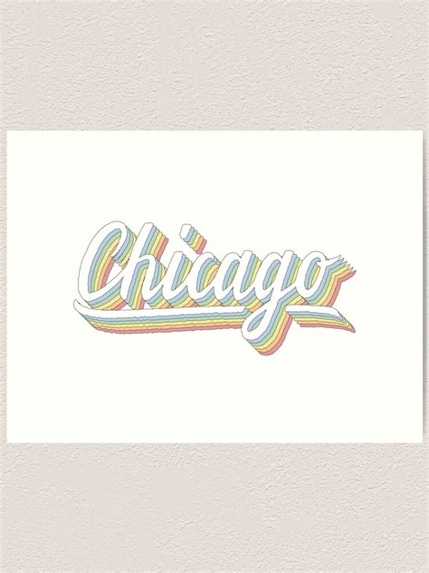 Chicago Hand Lettering 3d Isometric Effect With Rainbow Patterns Art