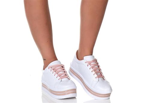 Tênis Feminino Salto Plataforma Branco Nude Dia a Dia Feminino em