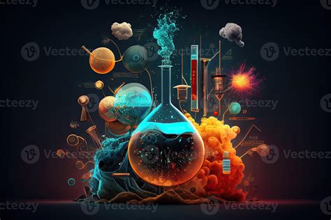 Science background illustration, scientific design. Flasks, glass and ... 