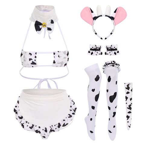 Buy Fymnsiwomen Sexy Milk Cow Lingerie Set Anime Maid Cosplay Costume Mini Bikini Bra Bodysuit