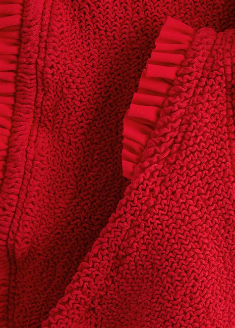 Hunza G Tracey Ruffled Seersucker Bandeau Bikini Red One Size Hunza G