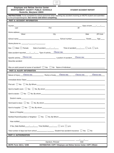 MCPS Student Injury Report Form | Hospital | Physical Education