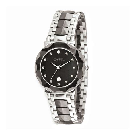 chisel swiss quartz date stainless steel ceramic mens  tpw