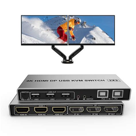 Dual Monitor Hdmi Displayport Kvm Switch 4k60hz 2 In 2 Out