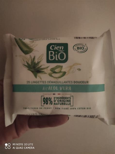 Cien Bio 25 lingettes démaquillantes douceur Aloe Vera INCI Beauty