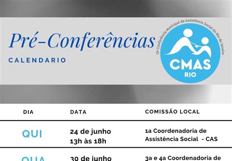 CMAS Rio Calendário das Pré Conferências