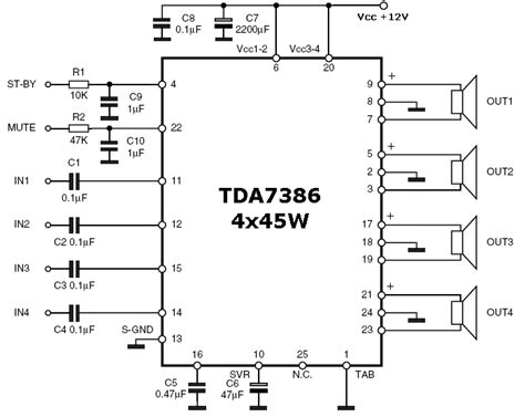 Electronica Circuitos Diagramas Circuito Amplificador Con TDA7386