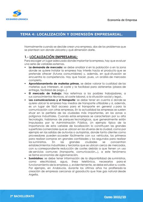 Apuntes Localizaci N Y Dimensi N Empresarial Bachillerato