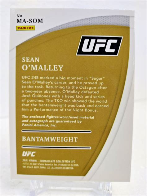 SEAN O MALLEY 99 AUTO Worn RELIC 2021 Panini Immaculate UFC MA SOM