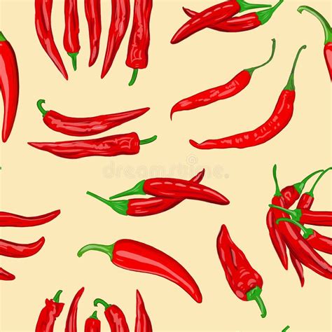 Digital Illustration Of A Seamless Pattern Of Red Hot Cayenne Pepper