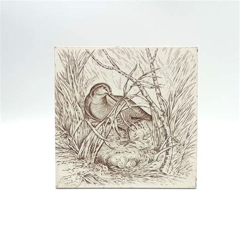 Antique Josiah Wedgwood & Sons Etruria Brown Transfer Tile Duck 1876