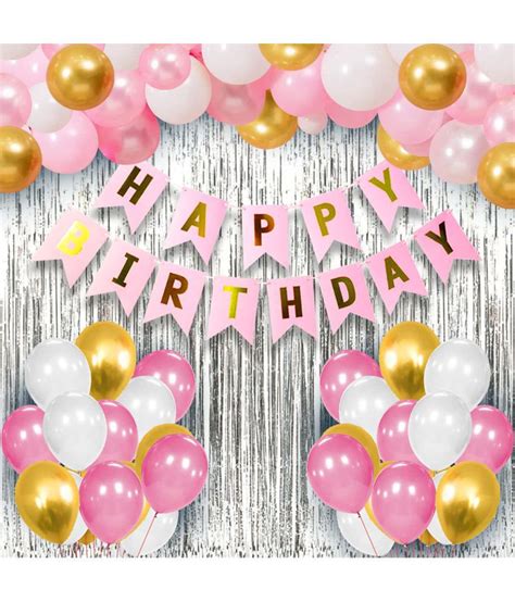 Party Propz Happy Birthday Decorations For Girls Combo Set Pink White