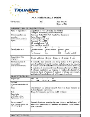 Fillable Online Eurosfaire Prd PARTNER SEARCH FORM Eurosfaire Prd Fr