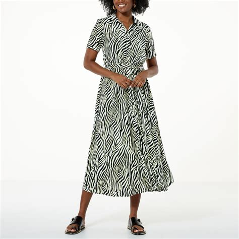 Jaclyn Smith Printed Challis Belted Button Front Shirtdress 20770310