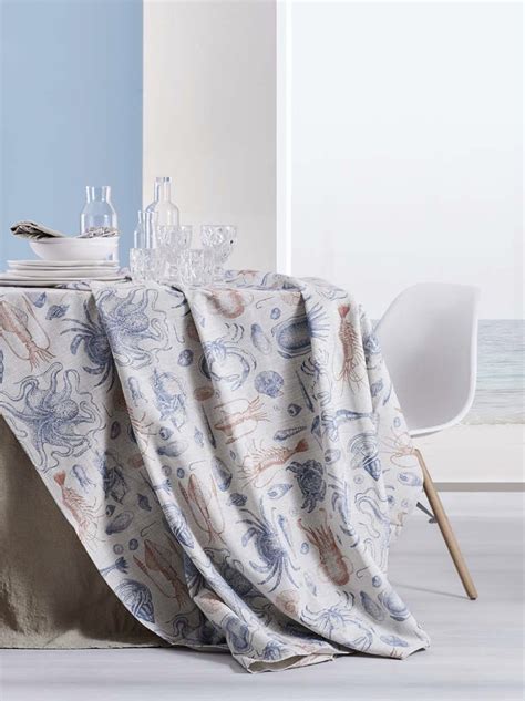 MAISON SUCREE TOVAGLIA E O RUNNER IN COTONE MISTO LINO STAMPATO SAILOR