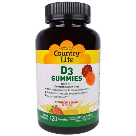 Country Life D3 Gummies 1000 I.U. Strawberry and Orange Flavor 120 Gummies