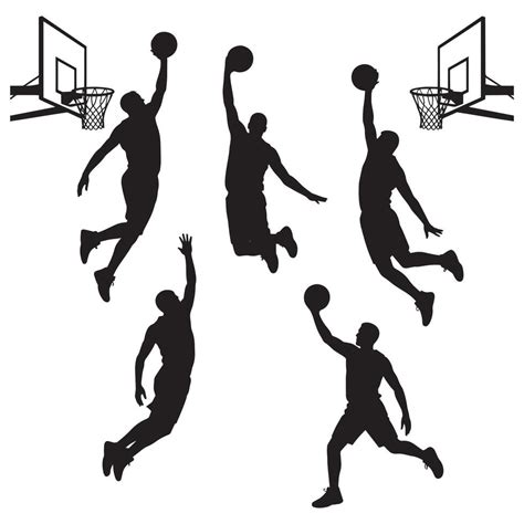 basketball players dunking  jumping silhouettes isolated  white