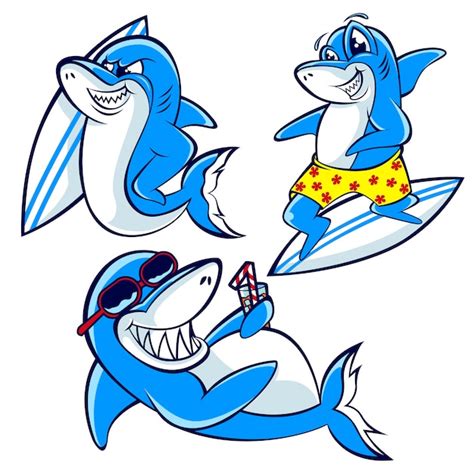 Colección De Conjunto De Personajes De Dibujos Animados De Tiburones