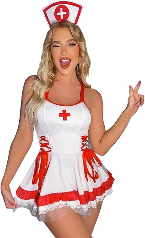 Satohom Womens Sexy Nurse Lingerie Mini Skirt Naughty Nurses Cosplay Costume Outfit Dress Thong
