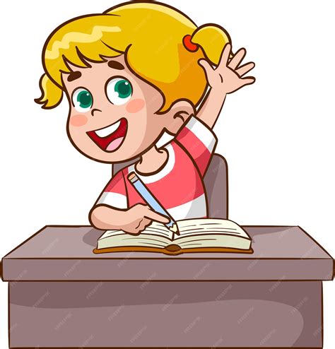 Premium Vector | Little kid raise hand to answer the question