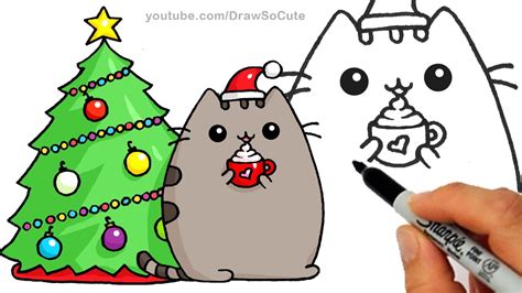 How to Draw Christmas Holiday Pusheen Cat step by step Easy and Cute ...