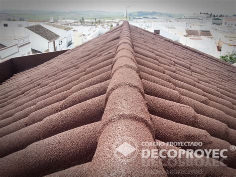 IMPERMEABILIZACIÓN CUBIERTA TEJA ÁRABE CORCHO PROYECTADO DECOPROYEC