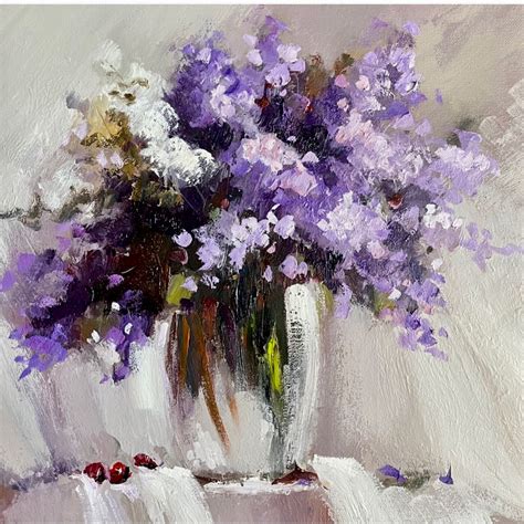 Картина маслом Сирень в вазе, холст 30*30 см купить в интернет-магазине ...