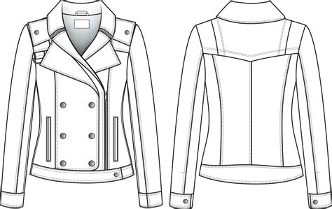 Leather Jacket Technical Illustration Editable Flat Fashion Sketch