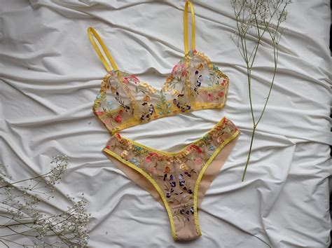 Embroidered Lingerie Set Floral Lingerie Set Floral Mesh Lingerie Lace Bra Floral Bralette