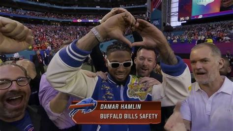 Damar Hamlin makes pitch-side appearance at Super Bowl | Video | Watch ...