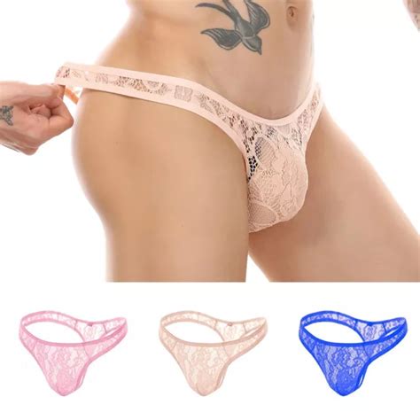 Men Lace Sheer Bulge Pouch G String Bikini Thong Briefs Underpant Underwear Eur