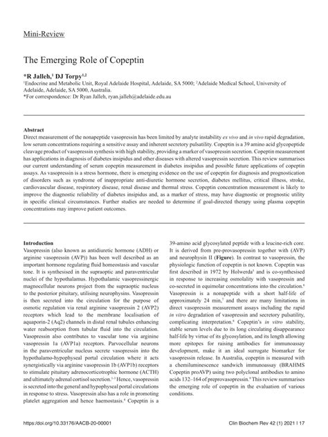 PDF The Emerging Role Of Copeptin