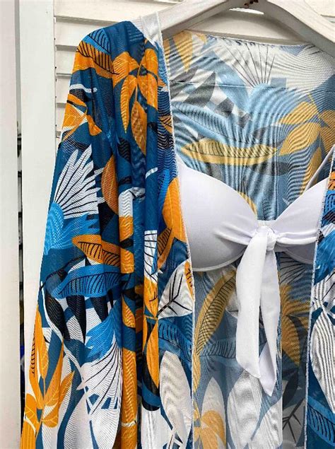 PCS Plants Print Tied Detail Bikini Set With Cover Up