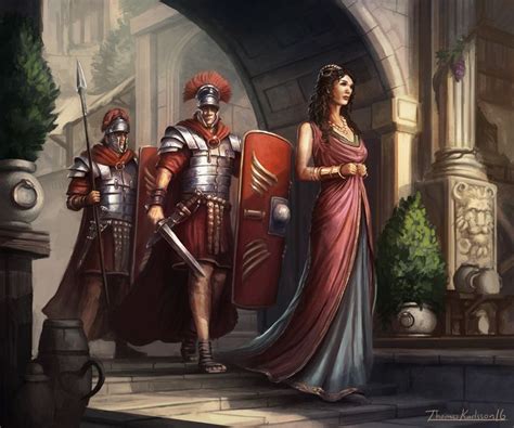 Roman Lady And Soldiers Artstation Morning Stroll Thomas Karlsson