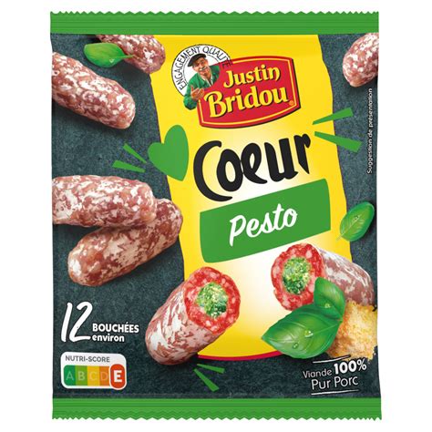 JUSTIN BRIDOU Saucisson cœur pesto environ 12 pièces 80g pas cher à