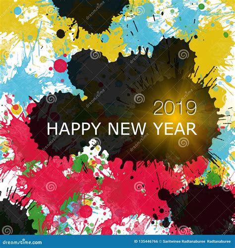 Happy New Year 2019, a Variety of Colors, Color Drops Stock ...