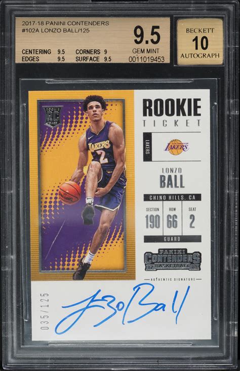 2017 Panini Contenders Lonzo Ball ROOKIE AUTO 125 102 BGS 9 5 GEM