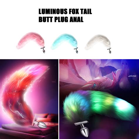 Stainless Steel Led Light Luminous Anal Plug Tail Fox Tail Butt Plug Vibrator Anal Tail Plug