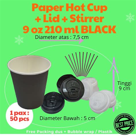 Jual Paper Hot Cup Oz Black Tutup Stirrer Isi Pcs Gelas Kertas Paket Lengkap Shopee