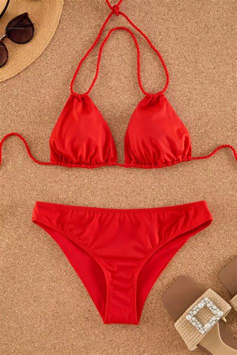 Buy Trendyol Red Triangle Regular Bikini Set 2025 Online ZALORA